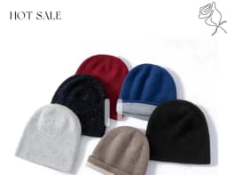 Seamless Cashmere Double-layer Two-color Hat 100% Cashmere Dot Yarn Knitted Toe Cap Men's and Women's Ear Protection Warm Hat