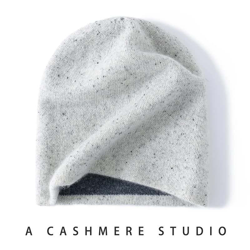 Seamless Cashmere Double-layer Two-color Hat 100% Cashmere Dot Yarn Knitted Toe Cap Men's and Women's Ear Protection Warm Hat