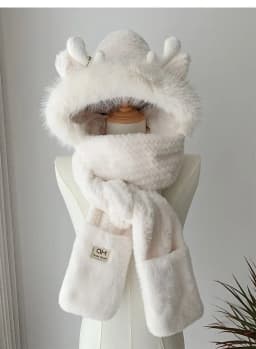 Fashion Elk Antlers Plush Hat Scarf Gloves Women's Winter Ear Protector Thickened Lei Feng Hat Cycling Ski Cap Wind Proof