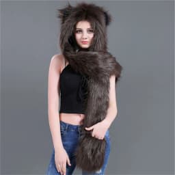 LaMaxPa Fashion Animal Women Scarf, Hat & Glove Sets 1Pcs Faux Fur Winter Warm Shawls and Wraps Hooded Fluffy Plush Dropshipping