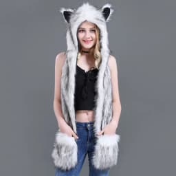 LaMaxPa Fashion Animal Women Scarf, Hat & Glove Sets 1Pcs Faux Fur Winter Warm Shawls and Wraps Hooded Fluffy Plush Dropshipping