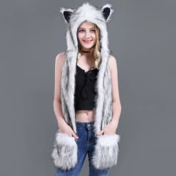 LaMaxPa Fashion Animal Women Scarf, Hat & Glove Sets 1Pcs Faux Fur Winter Warm Shawls and Wraps Hooded Fluffy Plush Dropshipping