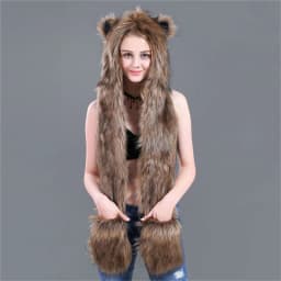 LaMaxPa Fashion Animal Women Scarf, Hat & Glove Sets 1Pcs Faux Fur Winter Warm Shawls and Wraps Hooded Fluffy Plush Dropshipping