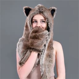 LaMaxPa Fashion Animal Women Scarf, Hat & Glove Sets 1Pcs Faux Fur Winter Warm Shawls and Wraps Hooded Fluffy Plush Dropshipping
