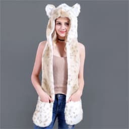 LaMaxPa Fashion Animal Women Scarf, Hat & Glove Sets 1Pcs Faux Fur Winter Warm Shawls and Wraps Hooded Fluffy Plush Dropshipping