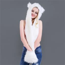 LaMaxPa Fashion Animal Women Scarf, Hat & Glove Sets 1Pcs Faux Fur Winter Warm Shawls and Wraps Hooded Fluffy Plush Dropshipping