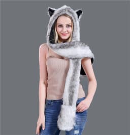 LaMaxPa Fashion Animal Women Scarf, Hat & Glove Sets 1Pcs Faux Fur Winter Warm Shawls and Wraps Hooded Fluffy Plush Dropshipping