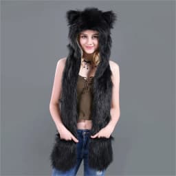 LaMaxPa Fashion Animal Women Scarf, Hat & Glove Sets 1Pcs Faux Fur Winter Warm Shawls and Wraps Hooded Fluffy Plush Dropshipping