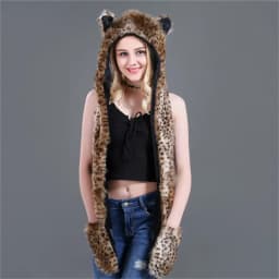 LaMaxPa Fashion Animal Women Scarf, Hat & Glove Sets 1Pcs Faux Fur Winter Warm Shawls and Wraps Hooded Fluffy Plush Dropshipping