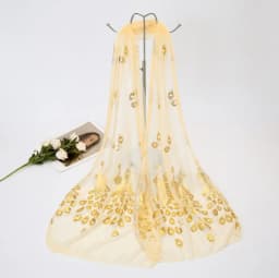 Ultra-thin and Soft Beach Scarf with Golden Peacock Feather Print for Travel and Vacation Sun Protection Shawl