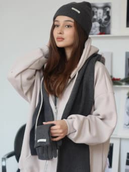 Women's Winter Knitted Hat Scarf Gloves Set Gray Burgundy Comfortable Soft 3 Pcs Casual Warm Hat Set for Women