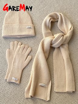 Women's Winter Knitted Hat Scarf Gloves Set Gray Burgundy Comfortable Soft 3 Pcs Casual Warm Hat Set for Women