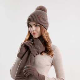 Xinbaoguan 100% Acrylic 9988 Winter Korean Edition Fashion Knitted Wool Warm Hat Scarf Glove 3-Piece Set Ear Protection Hoodie