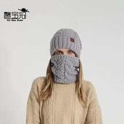 Xinbaoguan 100% Acrylic 9988 Winter Korean Edition Fashion Knitted Wool Warm Hat Scarf Glove 3-Piece Set Ear Protection Hoodie