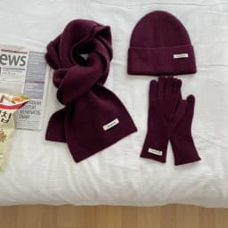 Women's Solid Knitted Hat, Scarf, Glove Set, Warm, Autumn, Winter, 2024