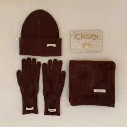 Women's Solid Knitted Hat, Scarf, Glove Set, Warm, Autumn, Winter, 2024