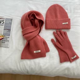 Women's Solid Knitted Hat, Scarf, Glove Set, Warm, Autumn, Winter, 2024