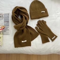 Women's Solid Knitted Hat, Scarf, Glove Set, Warm, Autumn, Winter, 2024