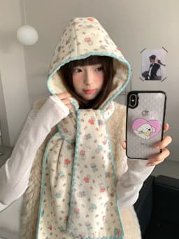 Double-Sided Cute Rabbit Hat With Scarf For Women Warm Hooded Earmuffs Scarf For Winter