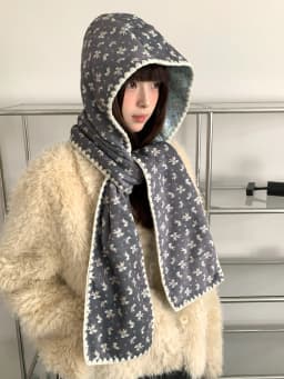 Double-Sided Cute Rabbit Hat With Scarf For Women Warm Hooded Earmuffs Scarf For Winter