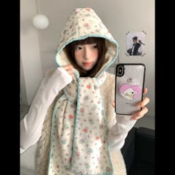 Double-Sided Cute Rabbit Hat With Scarf For Women Warm Hooded Earmuffs Scarf For Winter