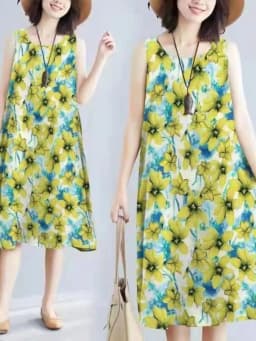 Summer Floral Print Maxi Dress Women's Sleeveless Large Size Three-Piece Set Floral Skirt Belted Midi Dress Ethnic Style