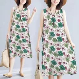 Summer Floral Print Maxi Dress Women's Sleeveless Large Size Three-Piece Set Floral Skirt Belted Midi Dress Ethnic Style