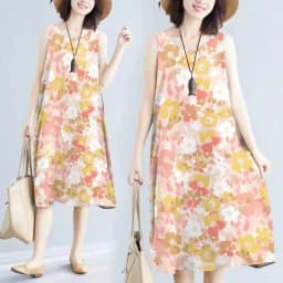 Summer Floral Print Maxi Dress Women's Sleeveless Large Size Three-Piece Set Floral Skirt Belted Midi Dress Ethnic Style