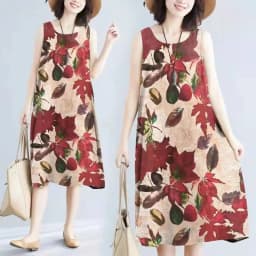 Summer Floral Print Maxi Dress Women's Sleeveless Large Size Three-Piece Set Floral Skirt Belted Midi Dress Ethnic Style
