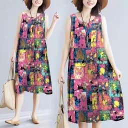 Summer Floral Print Maxi Dress Women's Sleeveless Large Size Three-Piece Set Floral Skirt Belted Midi Dress Ethnic Style