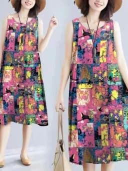 Summer Floral Print Maxi Dress Women's Sleeveless Large Size Three-Piece Set Floral Skirt Belted Midi Dress Ethnic Style