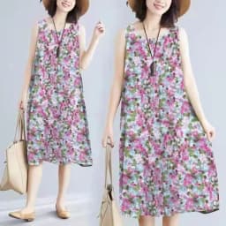 Summer Floral Print Maxi Dress Women's Sleeveless Large Size Three-Piece Set Floral Skirt Belted Midi Dress Ethnic Style