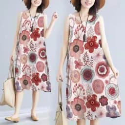 Summer Floral Print Maxi Dress Women's Sleeveless Large Size Three-Piece Set Floral Skirt Belted Midi Dress Ethnic Style