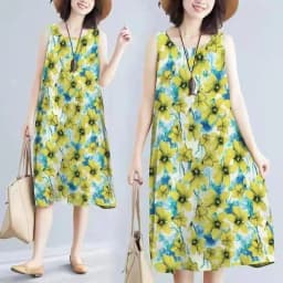 Summer Floral Print Maxi Dress Women's Sleeveless Large Size Three-Piece Set Floral Skirt Belted Midi Dress Ethnic Style