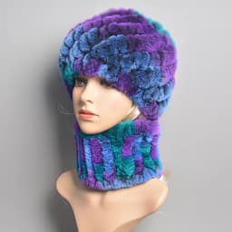 Women Knit Real Rex Rabbit Fur Hat Scarf Sets Natural Warm Rex Rabbit Fur Scarves Hat Winter Lady Real Rex Rabbit Fur Hat Scarf