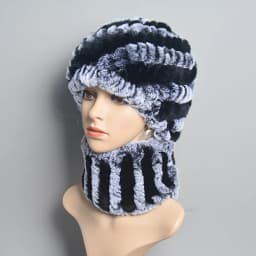 Women Knit Real Rex Rabbit Fur Hat Scarf Sets Natural Warm Rex Rabbit Fur Scarves Hat Winter Lady Real Rex Rabbit Fur Hat Scarf