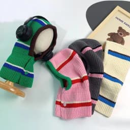 Hot Sale Kids Autumn-Winter Warm Thick Knit Hat Scarf Set Versatile Wool Knitted Ear Protector Cap Skullies For Boys And Girls