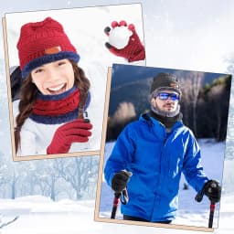 2026 Winter Men Women Thick Beanie Hat Knitted Hat Winter Cap Beanie Female Wool Neck Scarf Cap Balaclava Mask Bonnet Hats Set