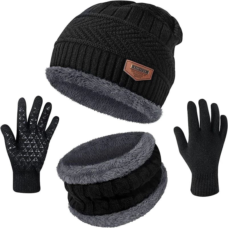 2026 Winter Men Women Thick Beanie Hat Knitted Hat Winter Cap Beanie Female Wool Neck Scarf Cap Balaclava Mask Bonnet Hats Set