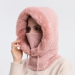 Winter Hat For Women Hooded Face Mask Fluff Keep Warm Thicken Style Neck Scarf Hooded Cap Beanie Knitted Cashmere Neck Warmer