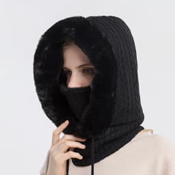 Winter Hat For Women Hooded Face Mask Fluff Keep Warm Thicken Style Neck Scarf Hooded Cap Beanie Knitted Cashmere Neck Warmer