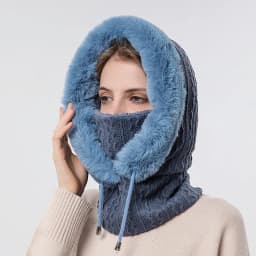 Winter Hat For Women Hooded Face Mask Fluff Keep Warm Thicken Style Neck Scarf Hooded Cap Beanie Knitted Cashmere Neck Warmer