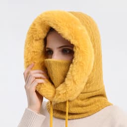 Winter Hat For Women Hooded Face Mask Fluff Keep Warm Thicken Style Neck Scarf Hooded Cap Beanie Knitted Cashmere Neck Warmer