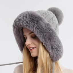 Winter Hat For Women Hooded Face Mask Fluff Keep Warm Thicken Style Neck Scarf Hooded Cap Beanie Knitted Cashmere Neck Warmer