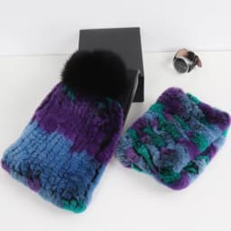 2026 New Fashion Knitted Good Elastic Real Fur Scarf Hat Sets Women Winter Warm 100% Natural Rex Rabbit Fur Scarves Hats Sets