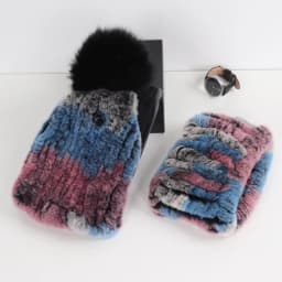 2026 New Fashion Knitted Good Elastic Real Fur Scarf Hat Sets Women Winter Warm 100% Natural Rex Rabbit Fur Scarves Hats Sets