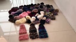 2026 New Fashion Knitted Good Elastic Real Fur Scarf Hat Sets Women Winter Warm 100% Natural Rex Rabbit Fur Scarves Hats Sets