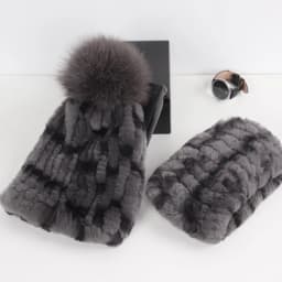 2026 New Fashion Knitted Good Elastic Real Fur Scarf Hat Sets Women Winter Warm 100% Natural Rex Rabbit Fur Scarves Hats Sets