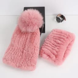 2026 New Fashion Knitted Good Elastic Real Fur Scarf Hat Sets Women Winter Warm 100% Natural Rex Rabbit Fur Scarves Hats Sets