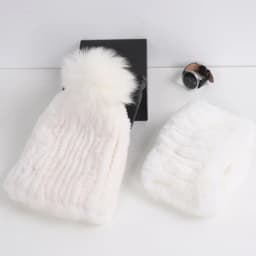 2026 New Fashion Knitted Good Elastic Real Fur Scarf Hat Sets Women Winter Warm 100% Natural Rex Rabbit Fur Scarves Hats Sets